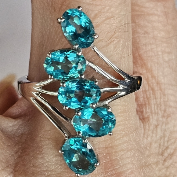 Genuine Paraiba Topaz in Platinum over Sterling Silver Sz 9! ✨️ NWT - Picture 8 of 13